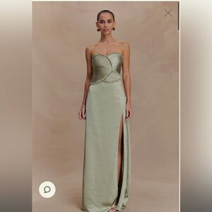 NWT Meshki Larissa Maxi Satin Sage Green Strapless Dress